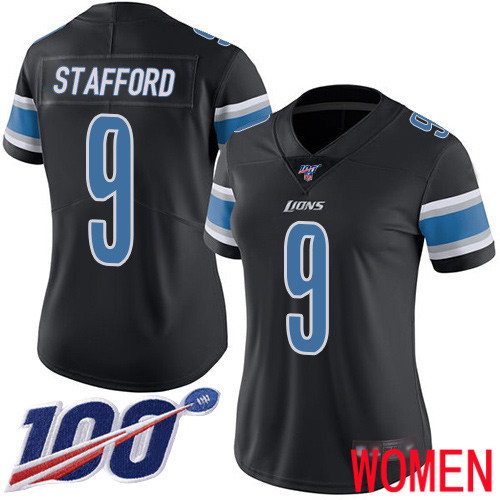 Detroit Lions Limited Black Women Matthew Stafford Jersey NFL Football #9 100th Season Rush Vapor Untouchable